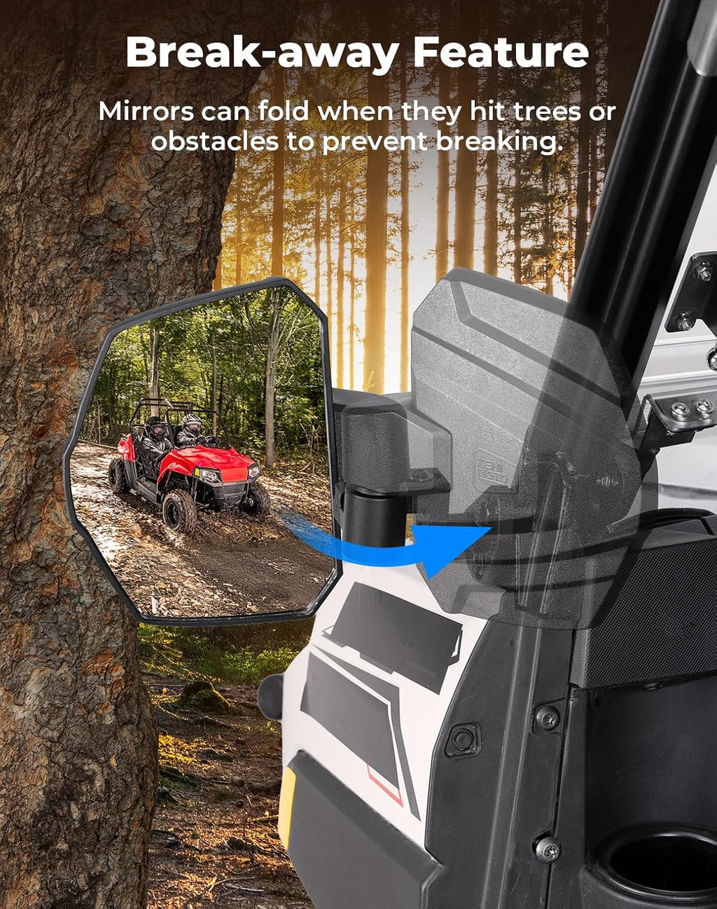 KEMIMOTO Large Side Mirrors A-pillar UTV Mirror Compatible with Polaris Ranger XP 1000/ Crew XP 1000 2018-2026, CFMOTO UFORCE U10, Extension Adjustable Side Mirrors Mounted on ROPS bar