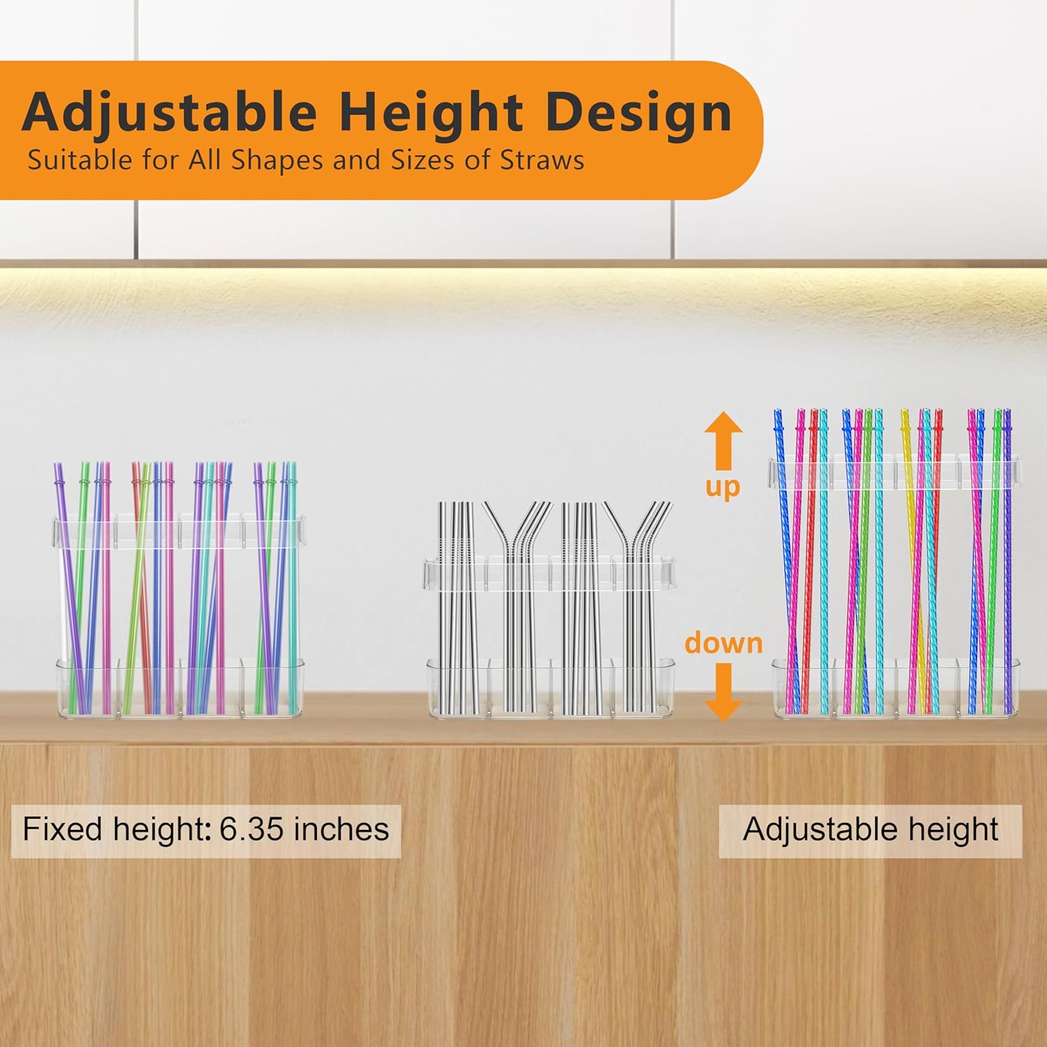 Homecor Water Bottle Organizer, Large Compartment Stackable Kitchen Pantry Organization and Storage Rack& 2 Pack Acrylic Straw Holder for Cabinet Door