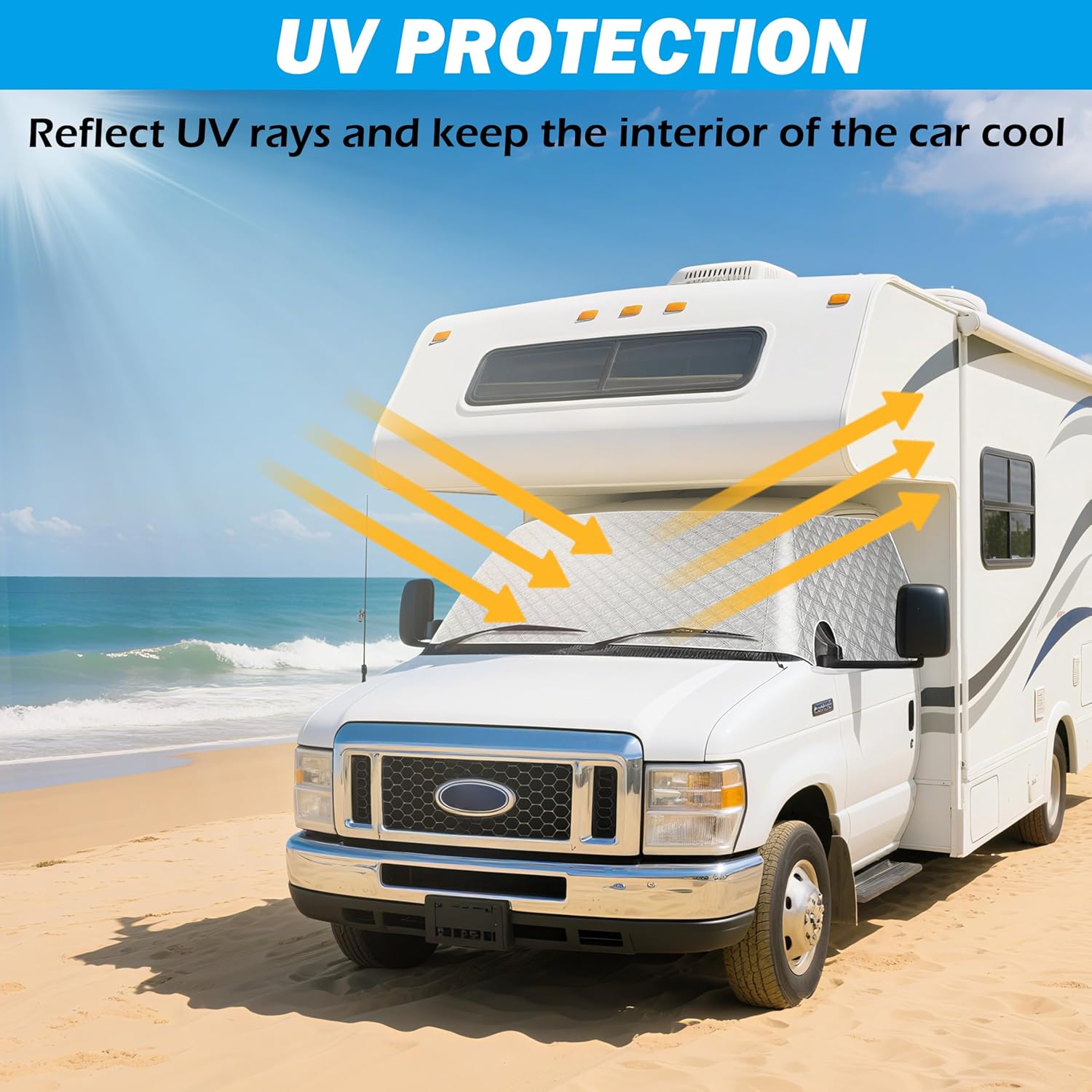 RedCall RV Windshield Sun Shade Cover,Rv Window Shade for Class C Ford E450 1997-2025 Motorhome,Upgraded Thickening Type for Ice and Snow,Rv Accessories for Inside