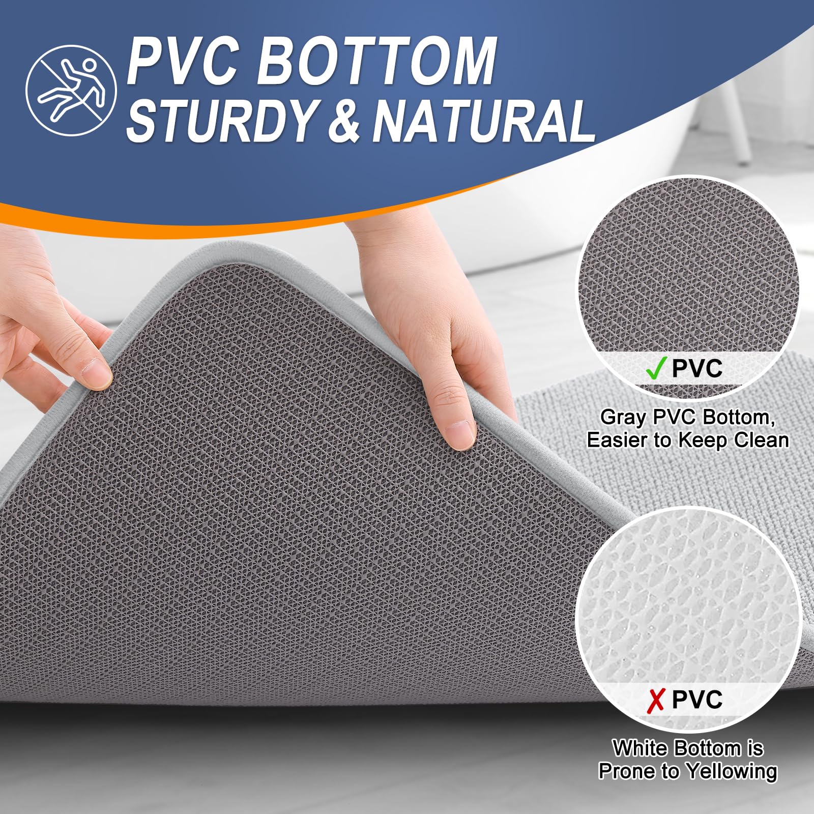 OLANLY Bathroom Rugs Sets 2 Piece, Soft Absorbent Memory Foam Bath Rug Set, Non-Slip, Quick Dry, Machine Washable Bath Mats for Bathroom, Home Decor Accessories (30"x20"+24"x16", Grey)