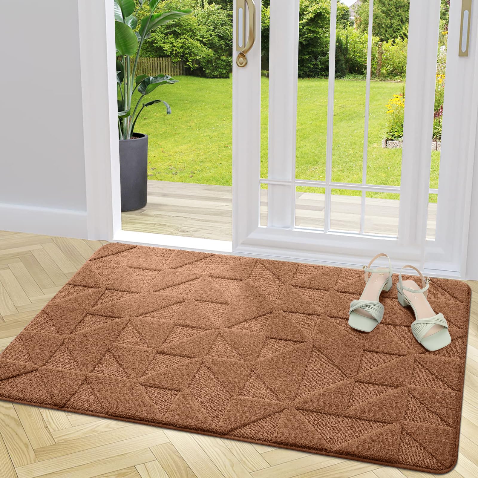 OLANLY Door Mats Indoor, Non-Slip, Absorbent, Dirt Resist, Entrance Washable Mat, Low-Profile Inside Entry Doormat for Entryway (32x20 inches, Grey)