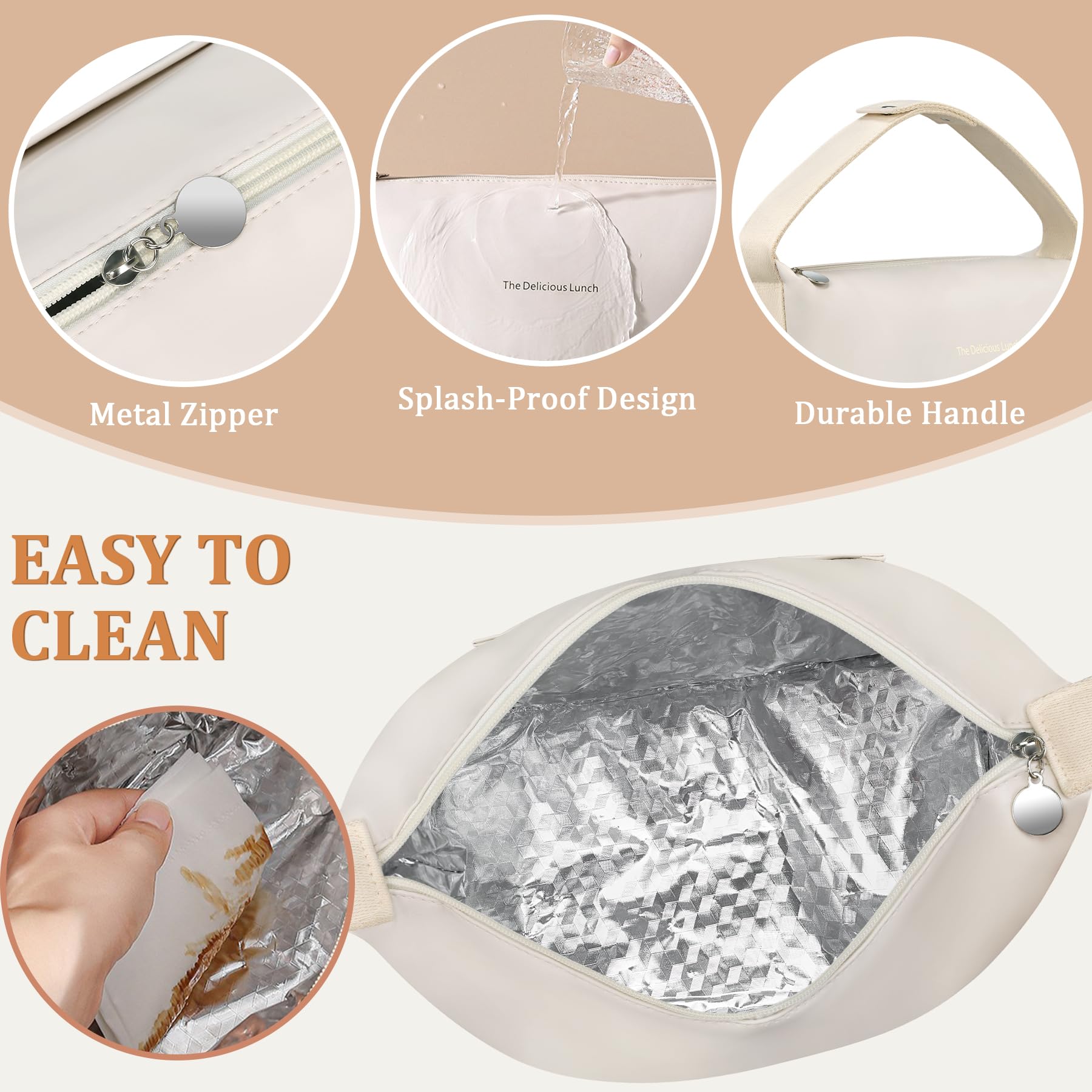 Lunch Bag Set For Women Insulated Leather Woman Lunch Bag With 2 Lunch Box Containers Spoon and Ice Pack Leakproof Reusable High Capacity Lunch Tote Bags for Work, Travel, Outdoor