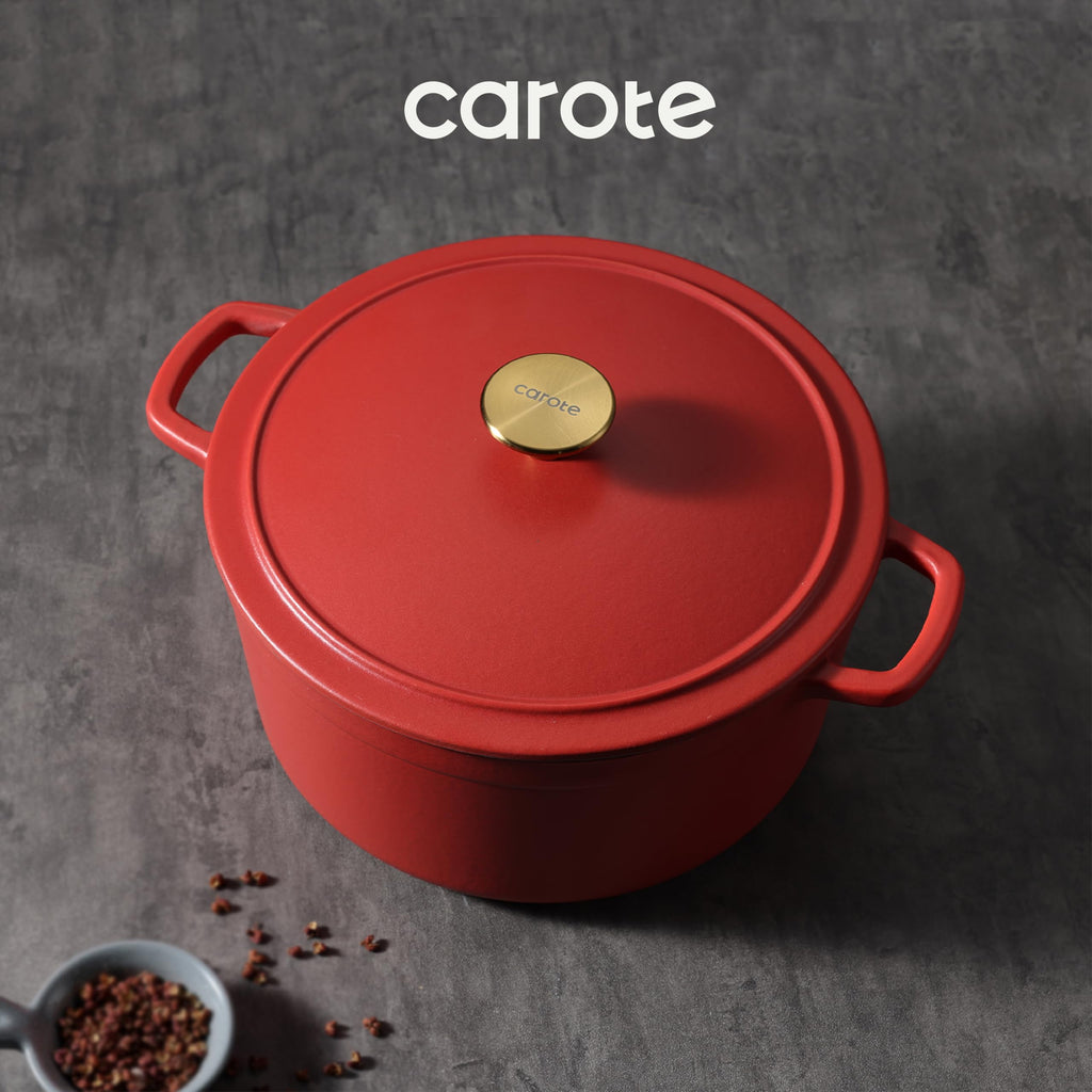CAROTE 5QT Enameled Cast Iron Dutch Oven Pot with Lid, Heavy-Duty Dutch Oven for Sourdough Bread Baking, Braising, Stews, Roasting, Healthy & Non-Toxic, Dual Handles, All Stovetop Compatible, Oven Safe up to 500° F, Cream White