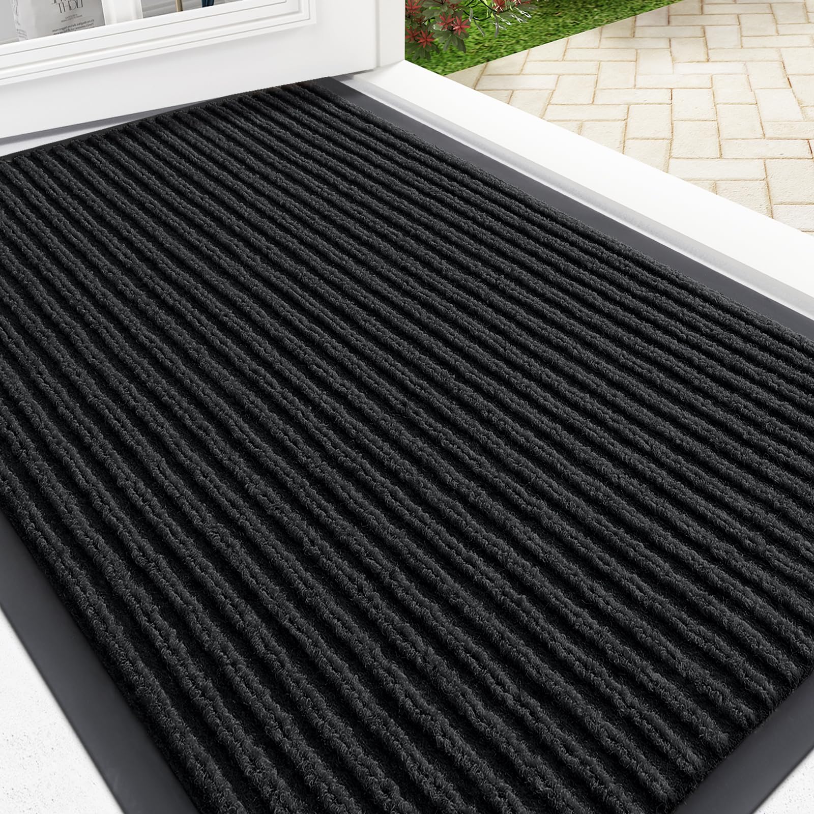 OLANLY Front Door Mat Indoor Outdoor Entrance, Waterproof Heavy Duty Doormat, Fade Resistant, Low Profile, Easy Clean Patio Porch Welcome Floor Mats for Entry, 29.5x17, Grey