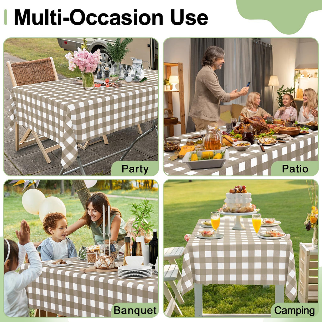 Smiry 3 Pack Red Gingham Disposable Tablecloths - 54" x 108" Heavy Duty Plastic Table Cloth, Waterproof Buffalo Plaid Table Covers for Picnic, Banquets, Outdoor Parties