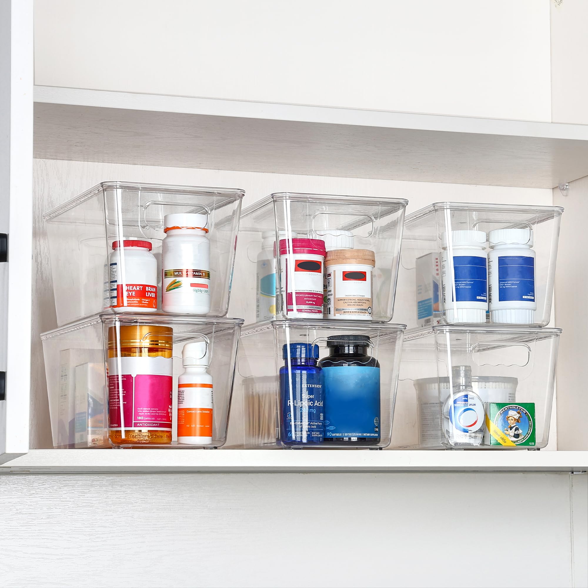 Vtopmart 6 Pack Clear Stackable Storage Bins with Lids, Large Plastic Containers with Handle for Pantry Organizer and Storage,Perfect for Bathroom,Cabinet,Kitchen,Fridge,Closet Organization