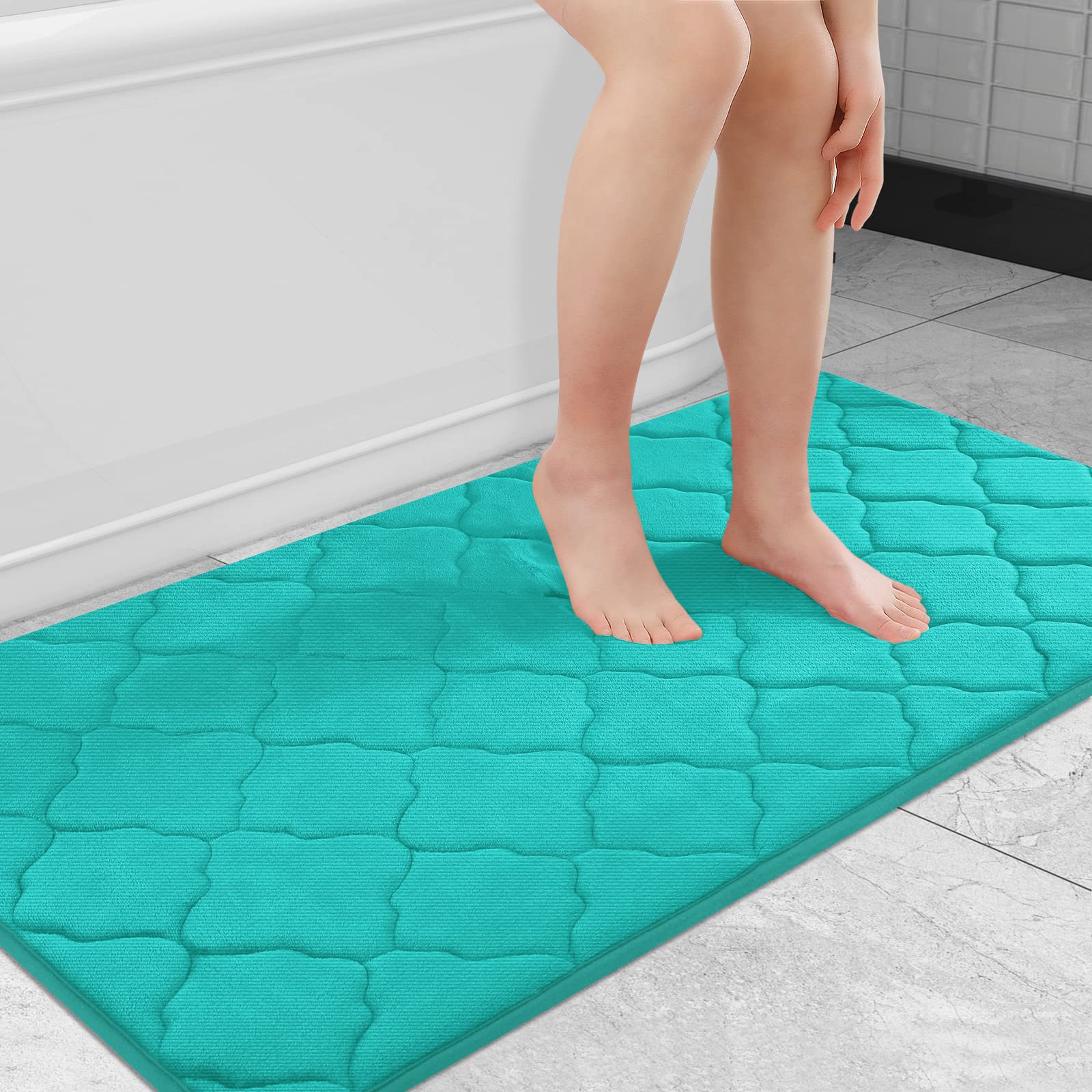 OLANLY Memory Foam Bath Mat Rug 24x16, Ultra Soft and Absorbent Bathroom Rugs, Non-Slip, Comfortable, Machine Washable Bath Carpet for Bathroom Floor, Tub, Shower and Home Decor Accessories, Black