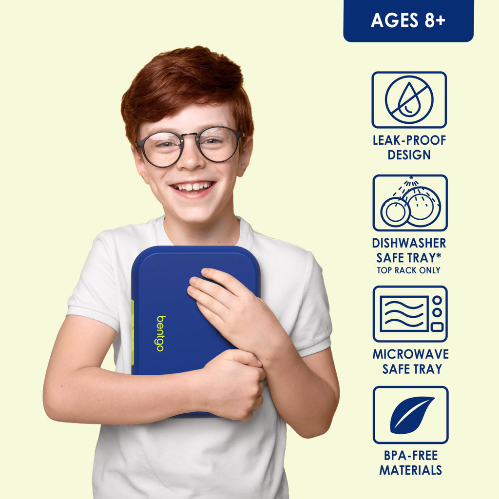 Bentgo Pop - Leak-Proof Lunch Box & Removable Divider for Ages 8+ & Teens - Lunch Container Holds 5 Cups of Food; 3-4 Compartments; Microwave/Dishwasher Safe; 2 Year Warranty (Navy Blue/Chartreuse)