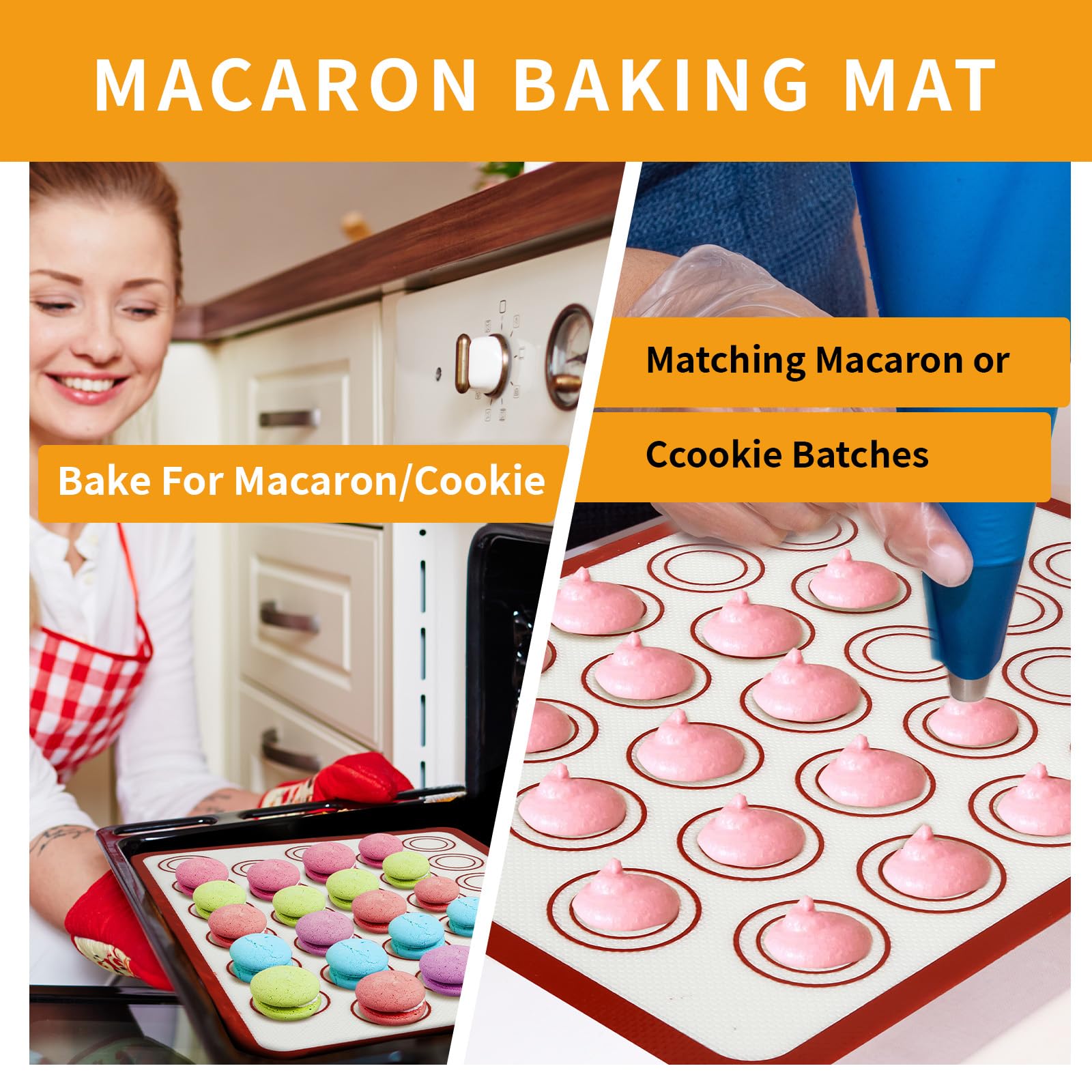 Silicone Baking Mat Sets, Dough Mat with Macaron Baking Mat Pastry Cutter Rolling Pin,Food Safe Pastry Mat, Reusable Cookie Sheets Liner