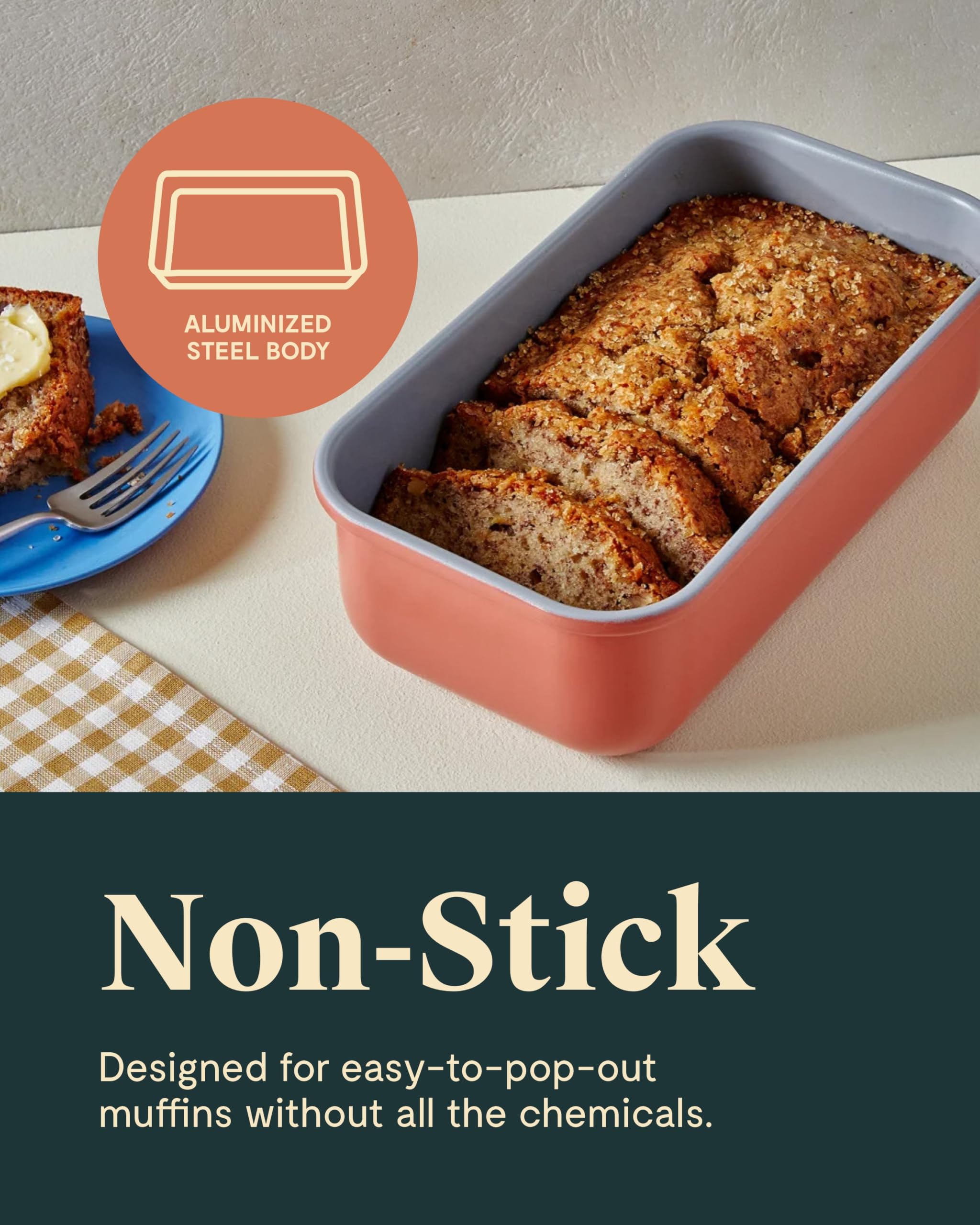 Caraway Non-Stick Ceramic 1 lb Loaf Pan - Naturally Slick Ceramic Coating - Non-Toxic, PTFE & PFOA Free - Perfect for Pound Cakes, Breads, & More - Cream