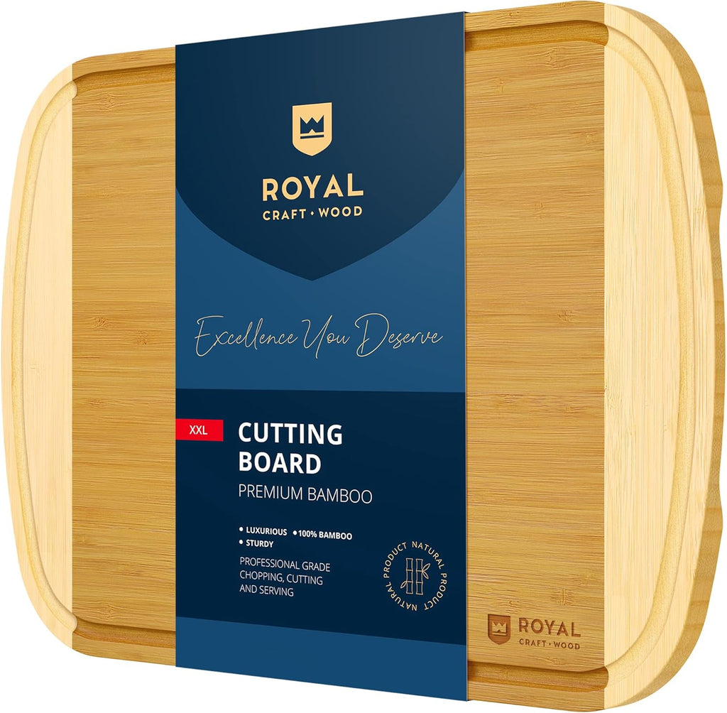 ROYAL CRAFT WOOD Bamboo Cutting Boards for Kitchen, Wood Chopping Boards with Juice Groove, Wooden Cutting Board for Vegetables, Fruit and Cheese, Charcuterie Serving Tray (XX-Large)