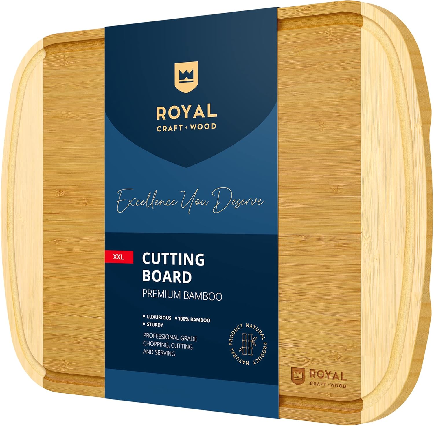ROYAL CRAFT WOOD Bamboo Cutting Boards for Kitchen, Wood Chopping Boards with Juice Groove, Wooden Cutting Board for Vegetables, Fruit and Cheese, Charcuterie Serving Tray (XX-Large)