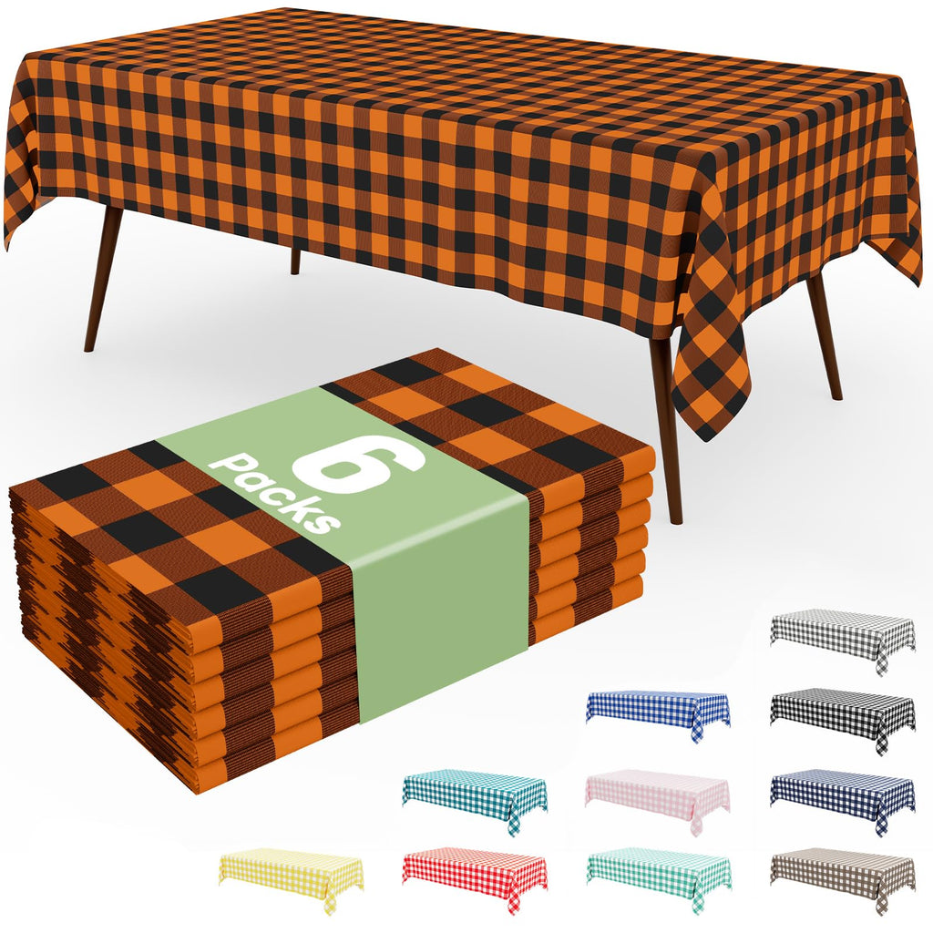 Smiry 3 Pack Red Gingham Disposable Tablecloths - 54" x 108" Heavy Duty Plastic Table Cloth, Waterproof Buffalo Plaid Table Covers for Picnic, Banquets, Outdoor Parties