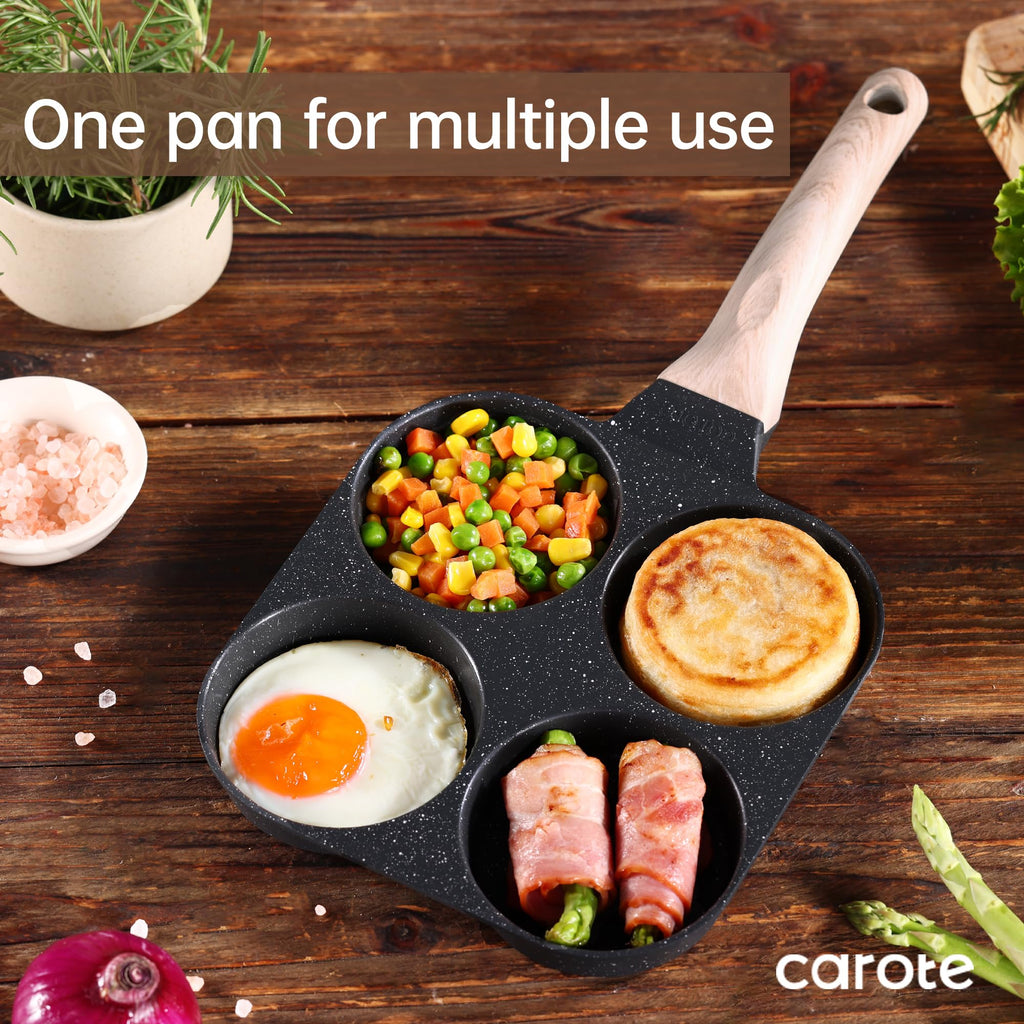 CAROTE Egg Pan Omelette Pan, 4-Cup Nonstick Granite Omelette Skillet - Pancake Pan and Healthy Egg Cooker Suitable for Gas Stove & Induction Cookware