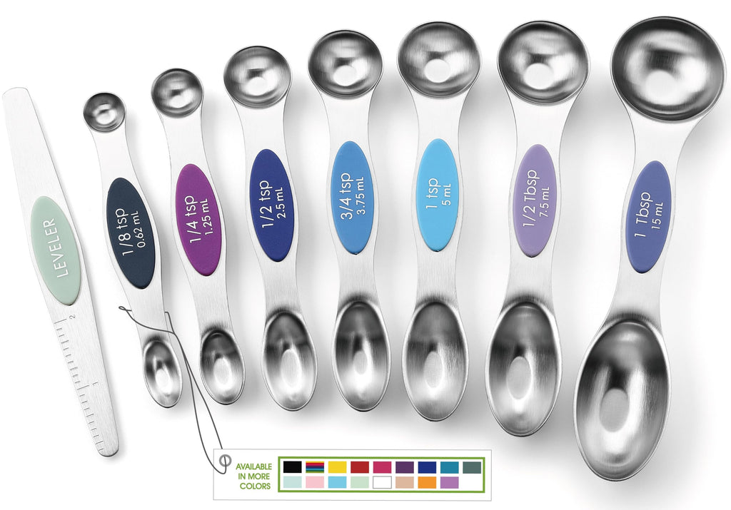 Spring Chef Stainless Steel Magnetic Measuring Spoons Set with Strong N45 Magnets, Heavy Duty Metal Kitchen Gadgets for Baking & Cooking, Fits in Most Kitchen Spice Jars, Set of 8 with Leveler, Black