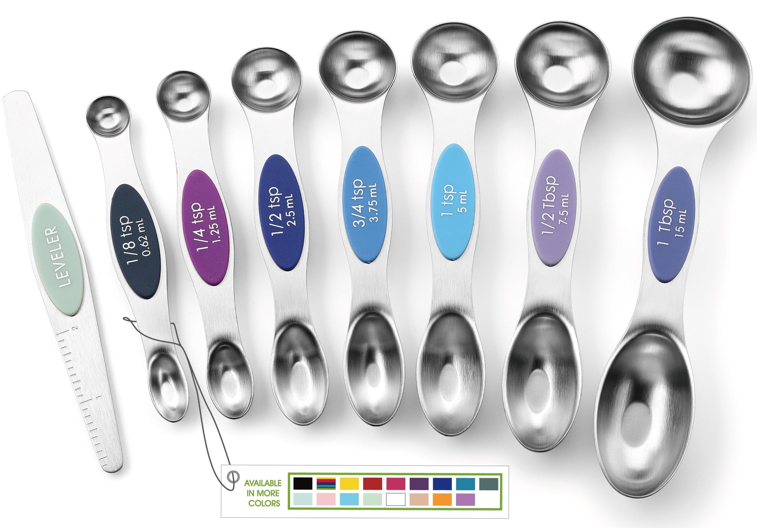 Spring Chef Stainless Steel Magnetic Measuring Spoons Set with Strong N45 Magnets, Heavy Duty Metal Kitchen Gadgets for Baking & Cooking, Fits in Most Kitchen Spice Jars, Set of 8 with Leveler, Black