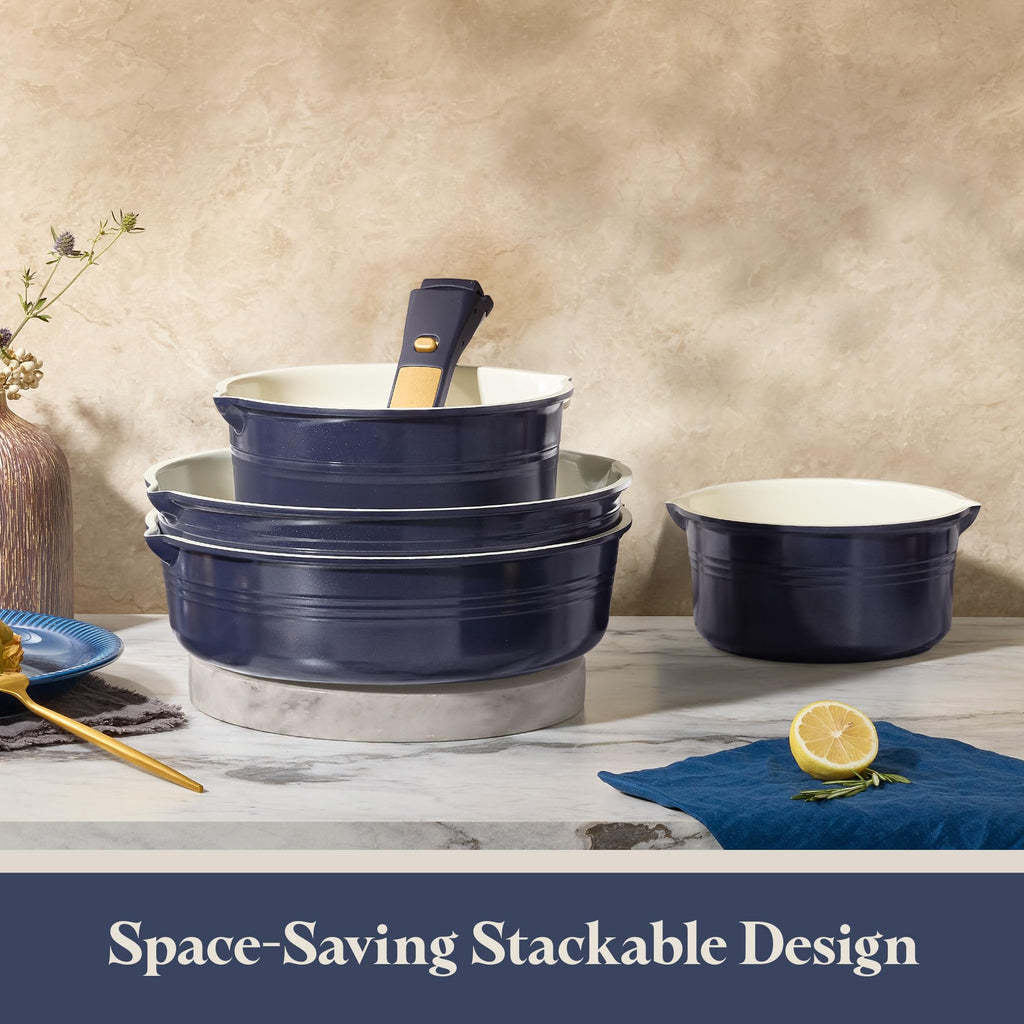 CAROTE 20Pcs Titanium Cookware Set, Pots and Pans Set Non Stick, Kitchen Cooking Set with Detachable Handle, Non Toxic Induction Cookware, Dishwasher/Oven Safe