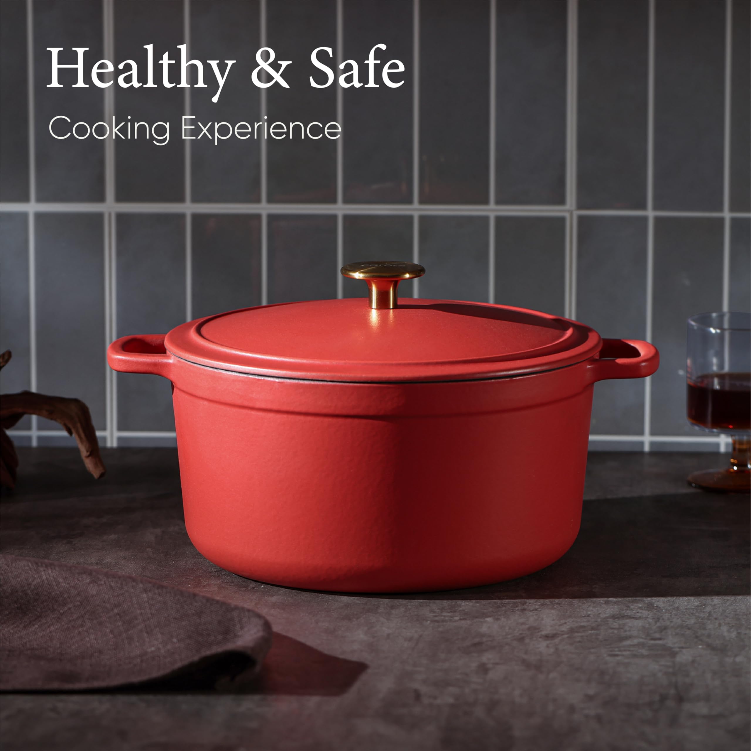 CAROTE 5QT Enameled Cast Iron Dutch Oven Pot with Lid, Heavy-Duty Dutch Oven for Sourdough Bread Baking, Braising, Stews, Roasting, Healthy & Non-Toxic, Dual Handles, All Stovetop Compatible, Oven Safe up to 500° F, Cream White