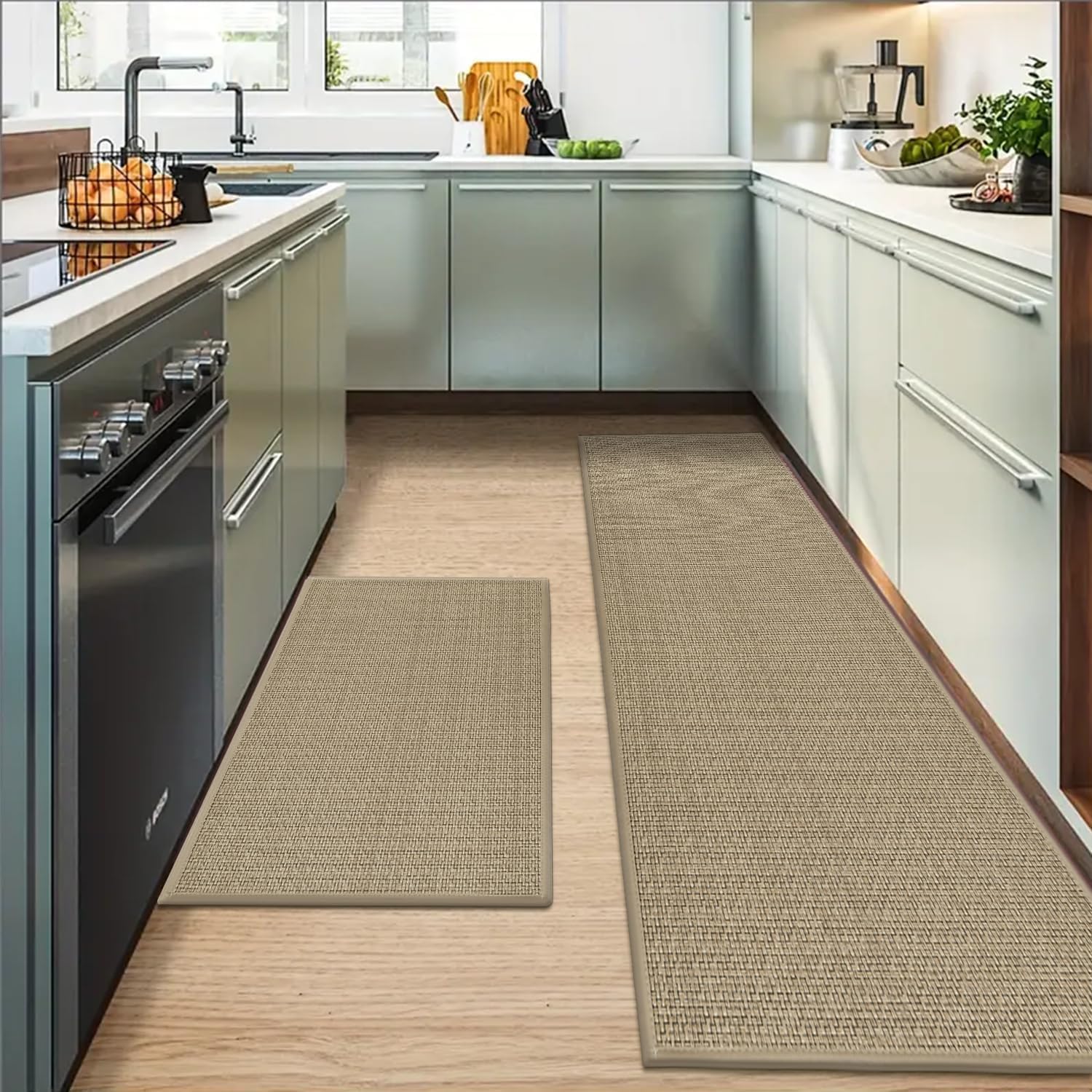 Artoid Mode Washable Non Slip Kitchen Rugs and Mats Set of 2, Rubber Backing Absorbent Kitchen Mats for Floor Front of Sink - 17x29 and 17x47 Inch
