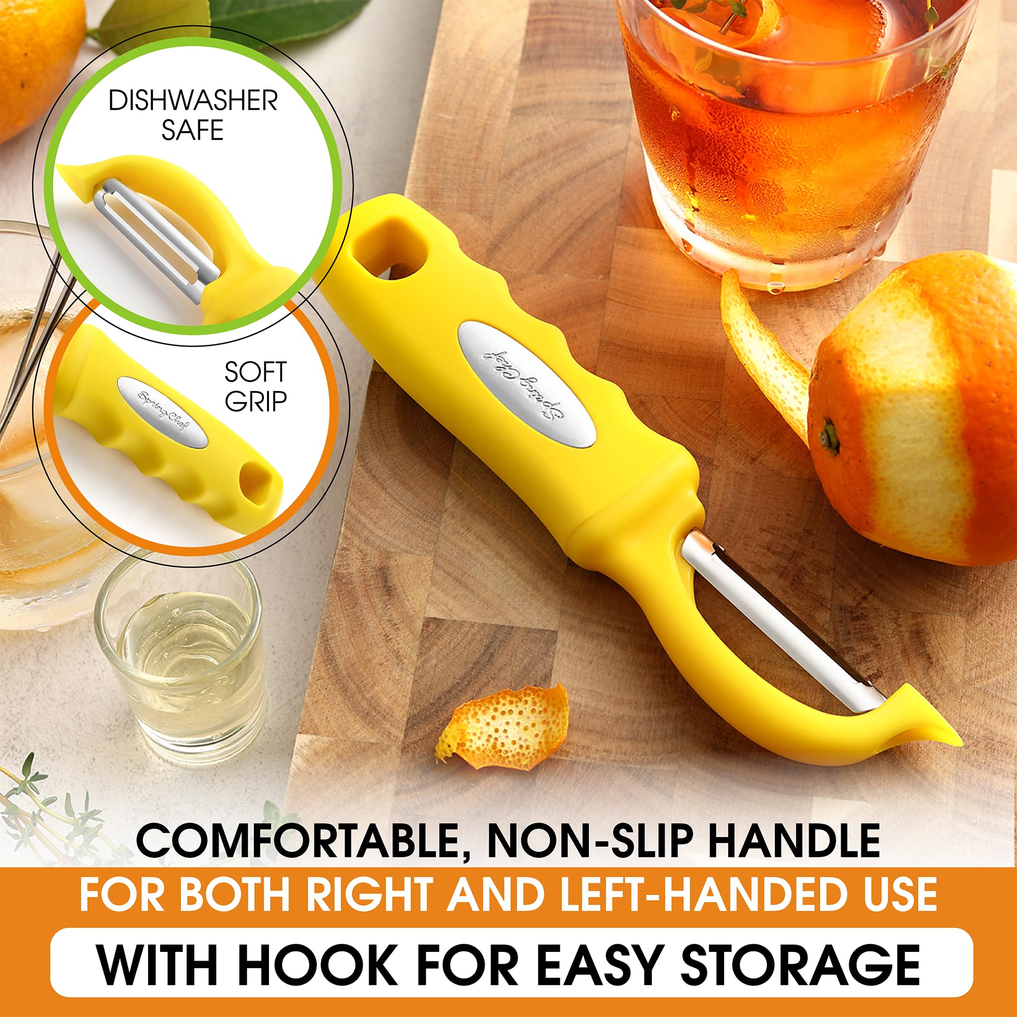 Spring Chef Premium Swivel Vegetable Peeler, Soft Grip Handle and Ultra Sharp Stainless Steel Blades - Perfect Kitchen Peeler For Veggie, Fruit, Potato, Carrot, Apple - Black