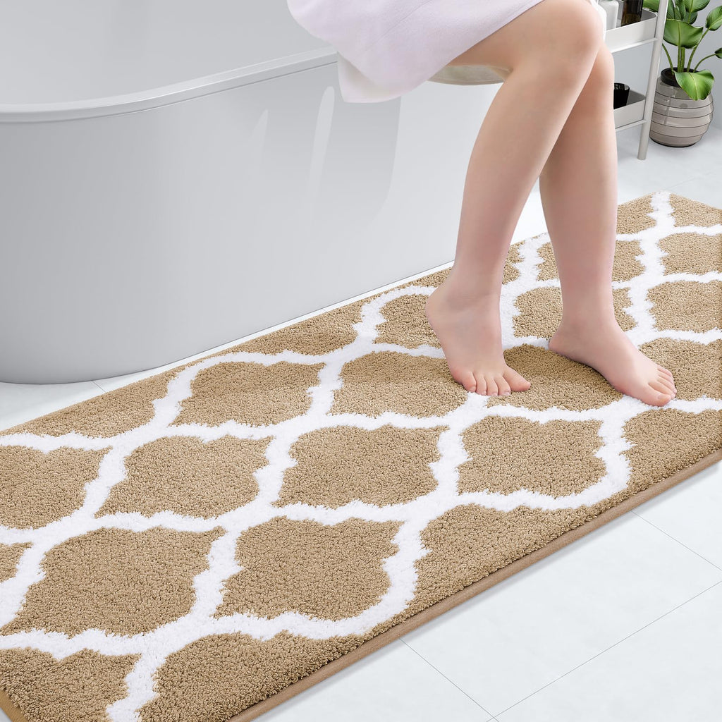 OLANLY Bathroom Rugs 24x16, Soft and Absorbent Microfiber Bath Rugs, Non-Slip Shaggy Shower Carpet, Machine Wash Dry, Bath Mats for Bathroom Floor, Tub and Shower, Grey
