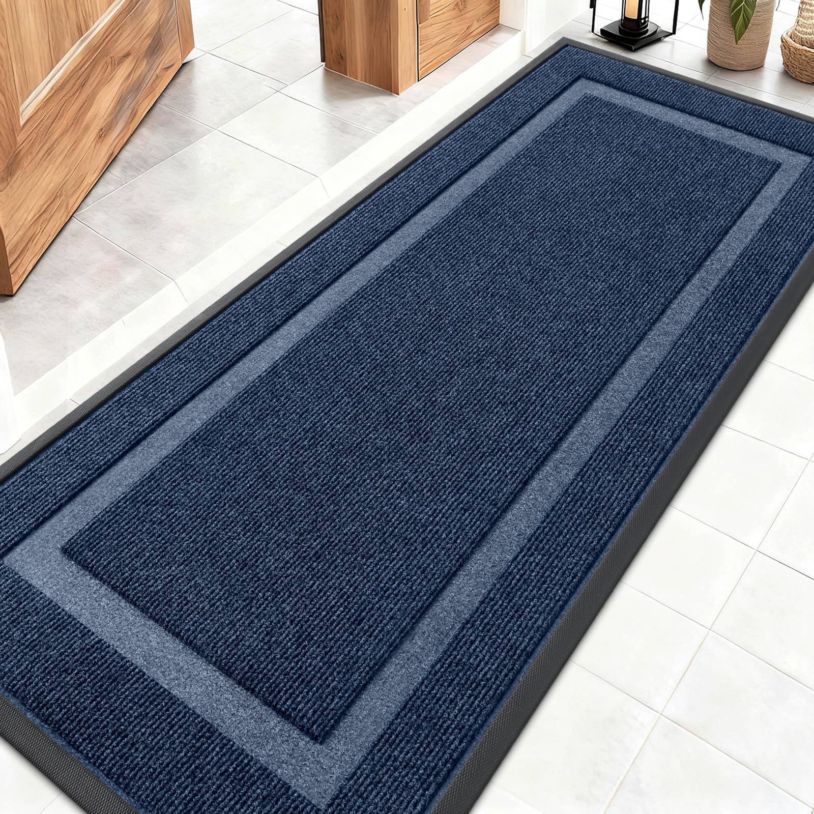 OLANLY Front Door Mat Indoor Outdoor Entrance, Waterproof All-Season, All-Weather Doormat, Sturdy Natural Rubber, Fade Resistant, Low Profile, Easy Clean Patio Porch Entryway Mat, 29.5x17, Black