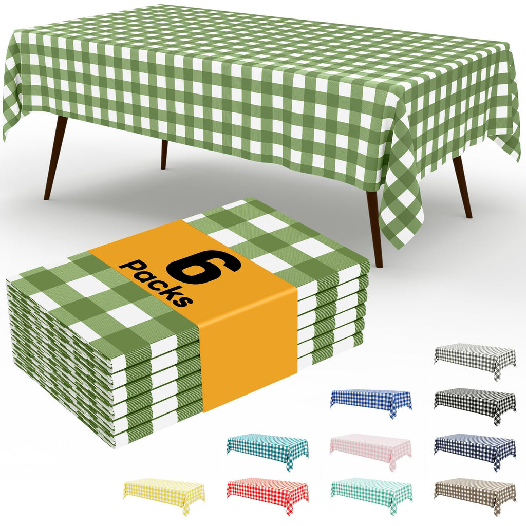 Smiry 3 Pack Red Gingham Disposable Tablecloths - 54" x 108" Heavy Duty Plastic Table Cloth, Waterproof Buffalo Plaid Table Covers for Picnic, Banquets, Outdoor Parties