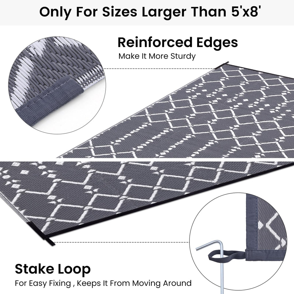 Smiry Waterproof Outdoor Rug 5x8 ft, Reversible Plastic Straw Patio Camping Rugs, Outdoor Indoor RV Mat Carpet for Patio, Outside Entry, Backyard, Deck, Bench, Picnic, Camper, Black & Beige