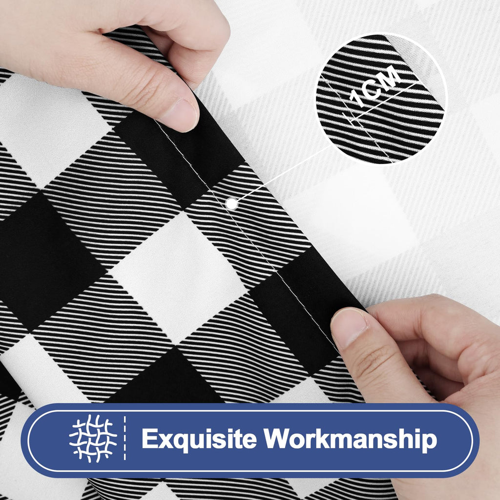 Smiry Picnic Table Cover with Bench Covers, Waterproof Elastic Fitted Tablecloths for 6 Foot Rectangle Tables, Washable Buffalo Plaid Tablecloth for Camping, Outdoor (Black & White, 30"x72")