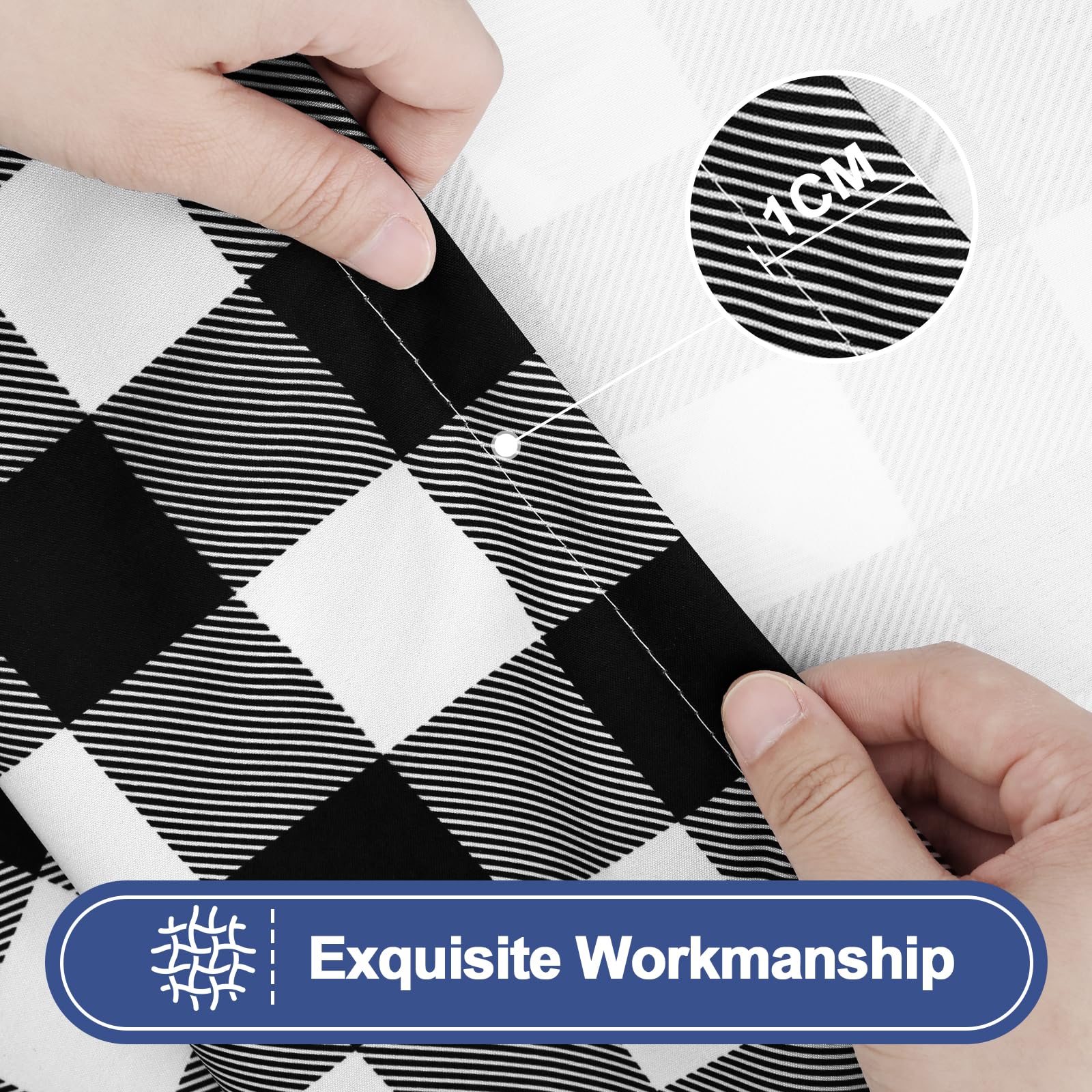 Smiry Picnic Table Cover with Bench Covers, Waterproof Elastic Fitted Tablecloths for 6 Foot Rectangle Tables, Washable Buffalo Plaid Tablecloth for Camping, Outdoor (Black & White, 30"x72")