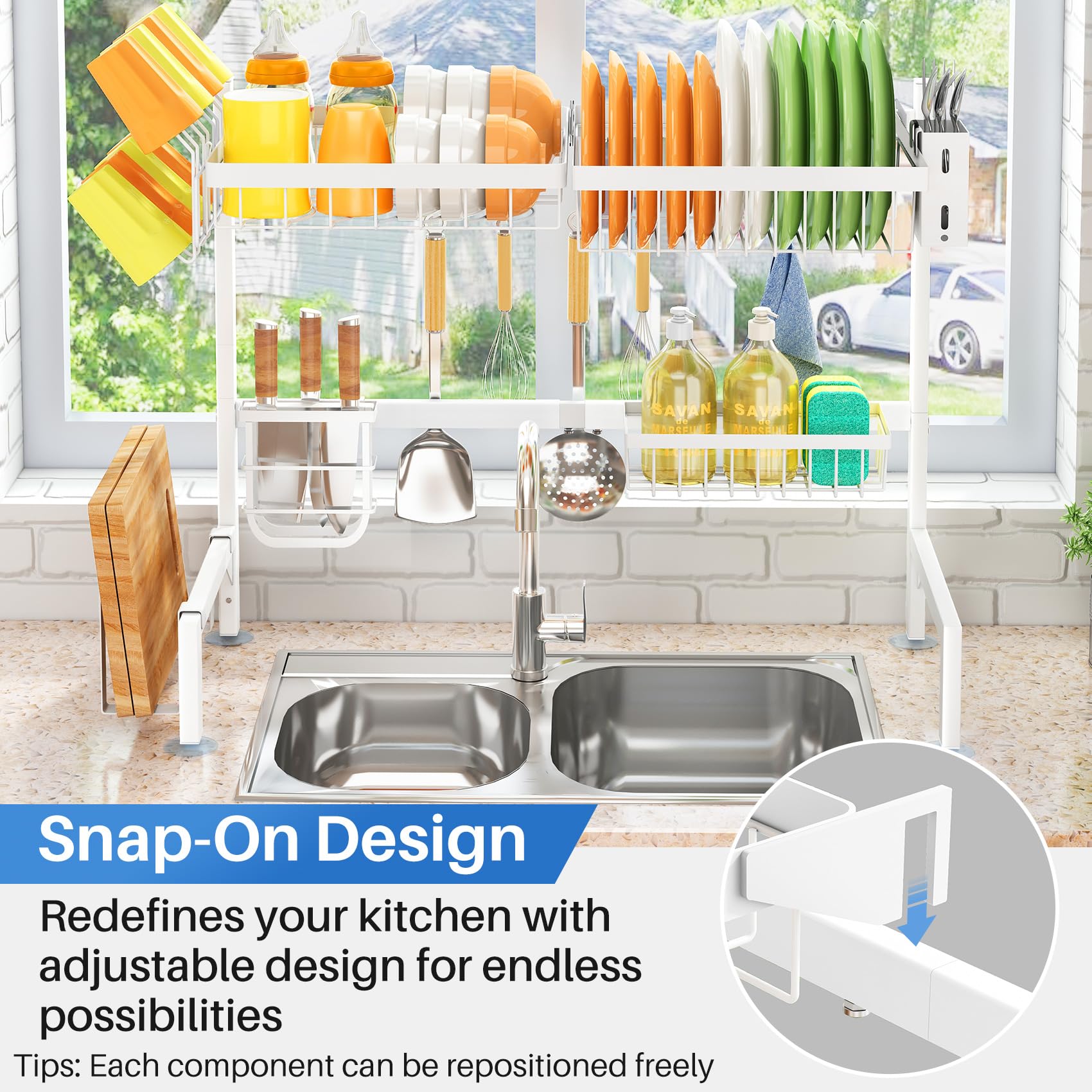 SNTD Over The Sink Dish Drying Rack - Adjustable Dish Rack for Kitchen Counter, Metal (Black)