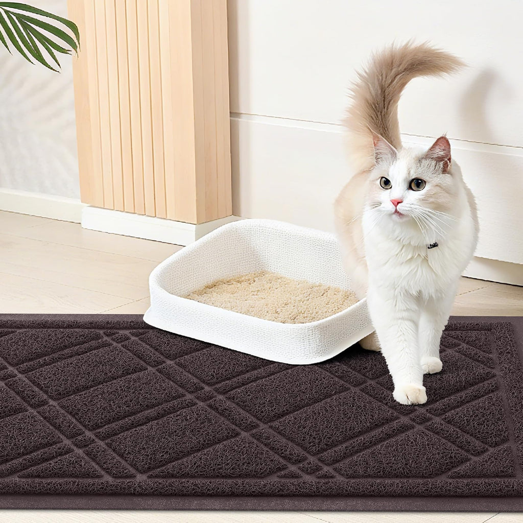 Smiry Cat Litter Box Mat 30x17, Non-Slip Water Resistant Litter Trapping Mat, Easy Clean Less Waste and Urine-Locking Cat Carpet for Indoor, Grey