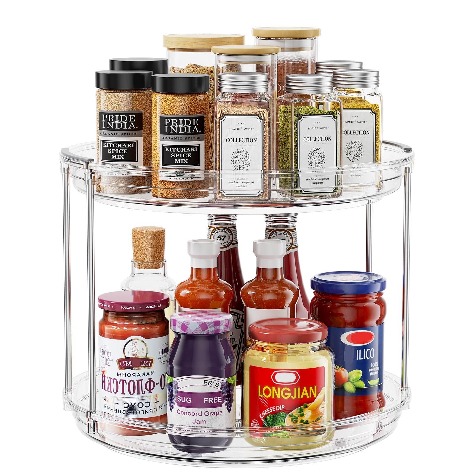 2 Pack 2 Tier Lazy Susan Turntable Organizer 9.25 inch, Rotating Spice Rack Organization for Cabinet, Bathroom, Pantry, Countertop, Kitchen, Vanity, Medicine Cabinet Organizer, Clear