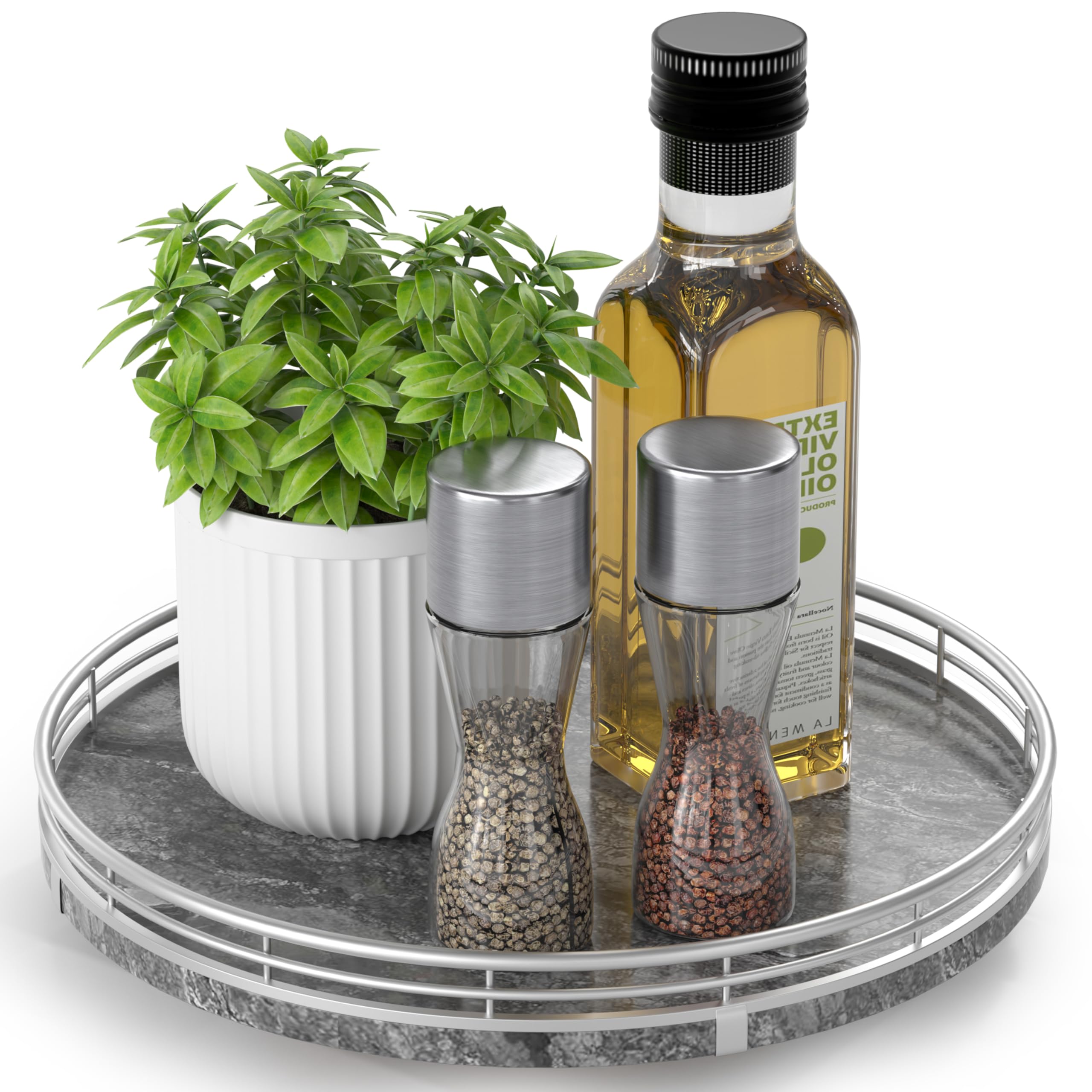 Farmhouse Oak 9" Lazy Susan Turntable Organizer for Cabinet, Round Wooden Lazy Susan Organization and Storage for Dining Table, Pantry, Kitchen, Countertop, Cupboard,Home Decor, Walnut Wood