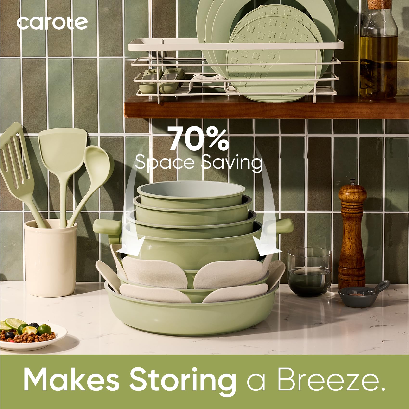 CAROTE 27pcs Ceramic Cookware Set Nonstick, Pots and Pans Set Non Stick, Non Toxic Cookware Detachable Handles, Dishwasher/Oven Safe, RV/Camping Cookware, Pan and Pot with Kitchen Utensils, Navy Blue