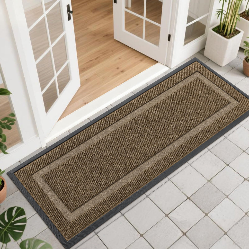OLANLY Front Door Mat Indoor Outdoor Entrance, Waterproof All-Season, All-Weather Doormat, Sturdy Natural Rubber, Fade Resistant, Low Profile, Easy Clean Patio Porch Entryway Mat, 29.5x17, Black