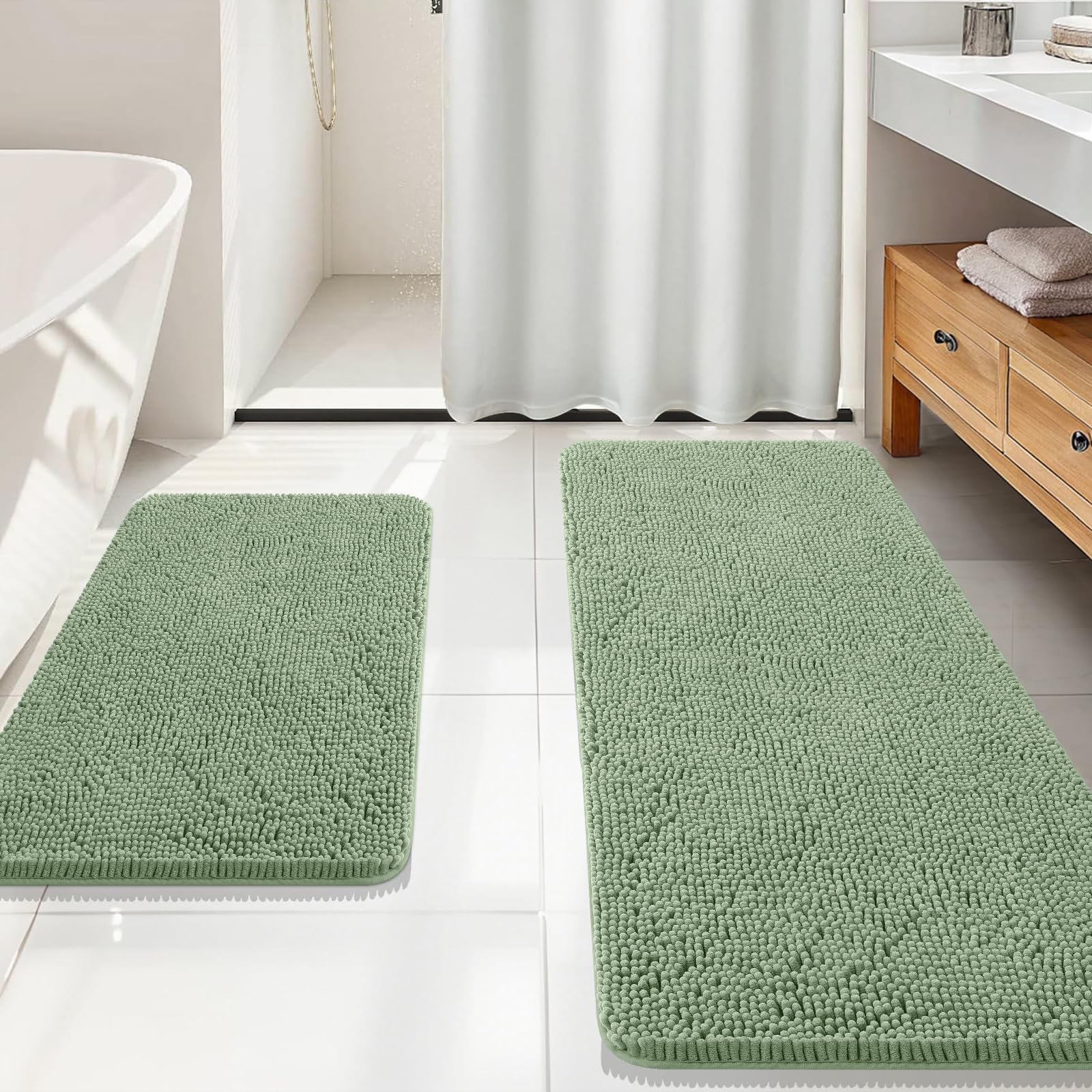 OLANLY Bathroom Rugs Sets 2 Piece, Soft Absorbent Chenille Bath Mats and U-Shaped Contour Toilet Mat Area Rug Set, Machine Washable Bath Carpet, Home Decor Accessories(30"x20"+24"x20", Grey)
