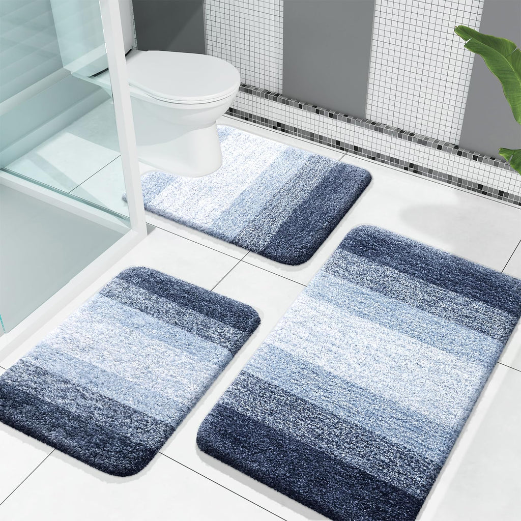 OLANLY Bathroom Rugs Sets 3 Piece, Soft Absorbent Microfiber Bath Mats and U-Shaped Contour Toilet Rug, Machine Wash Dry, Plush Shaggy Bath Mat Set for Bathroom (30"x20"+24"x16"+24"x20", Grey)