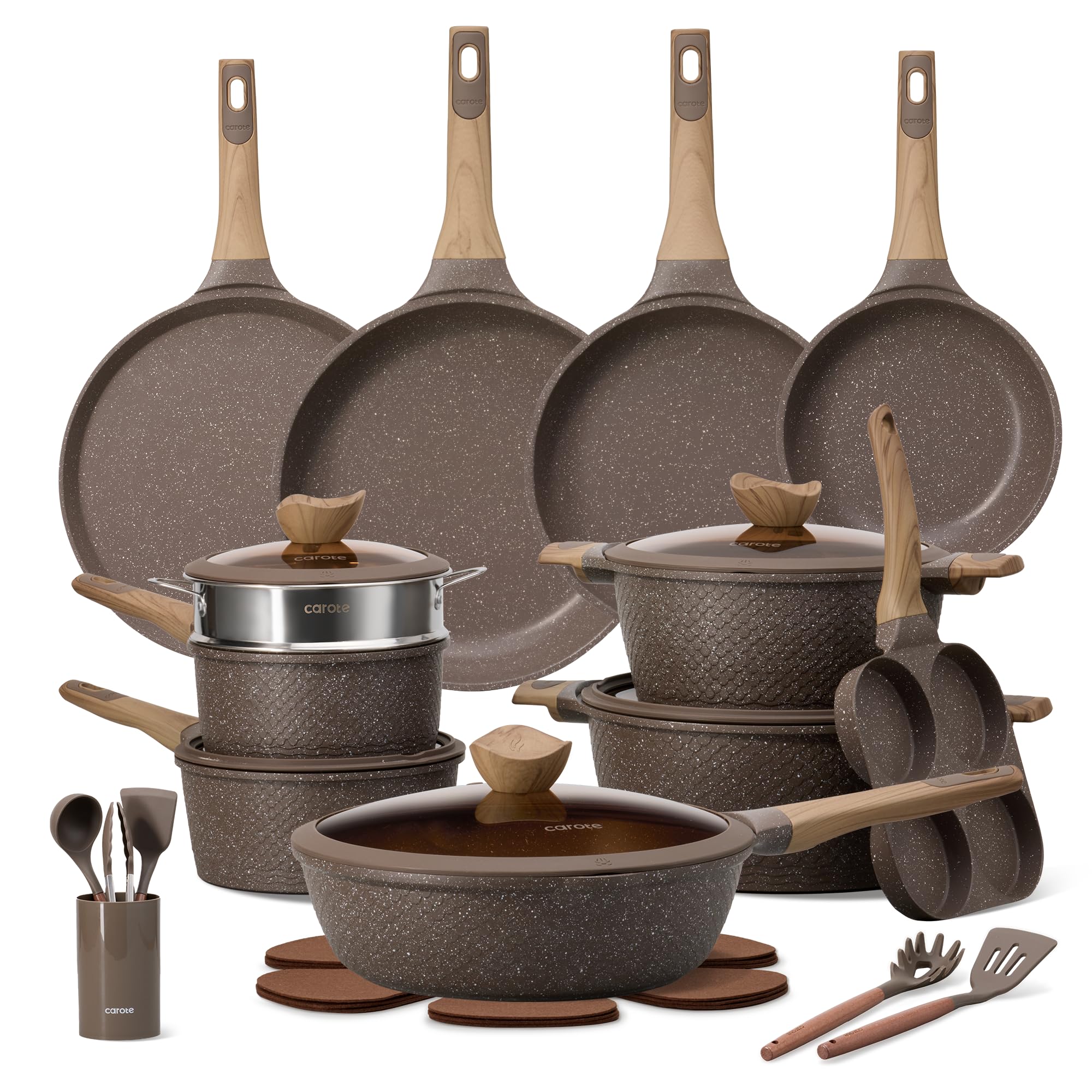 CAROTE 26PCS Pots and Pans Set Non Stick, Cookware Set Pots and Pans Induction Cook Ware, Nonstick Kitchen Cooking, PFOA Free