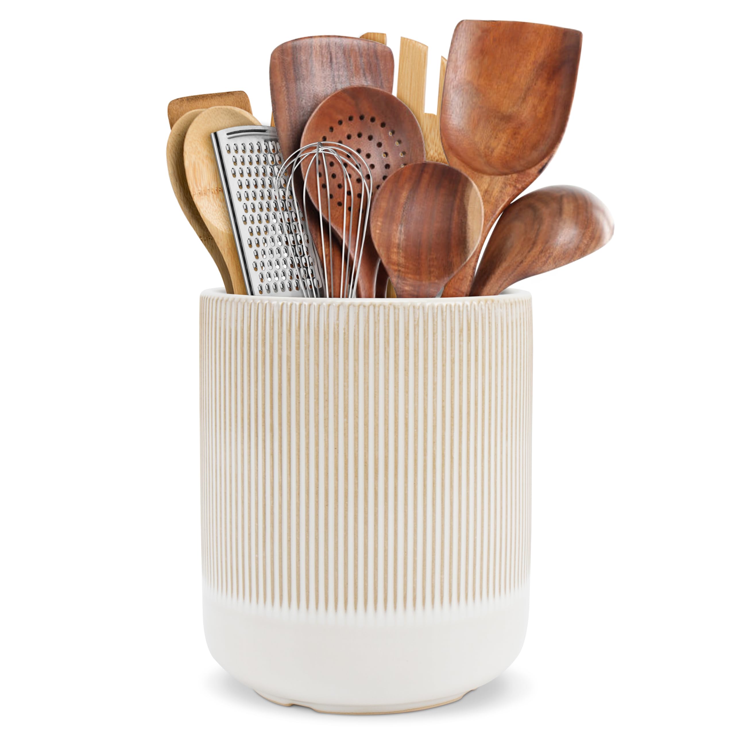 RedCall Kitchen Utensils Holder Large,Ceramic Utensil Organizer for Countertop,Morden Utensil Crock for Spoon Spatula,Home Kitchen Decor (Light Coffee)