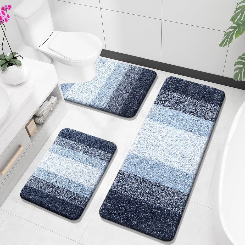 OLANLY Bathroom Rugs Sets 3 Piece, Soft Absorbent Microfiber Bath Mats and U-Shaped Contour Toilet Rug, Machine Wash Dry, Plush Shaggy Bath Mat Set for Bathroom (30"x20"+24"x16"+24"x20", Grey)