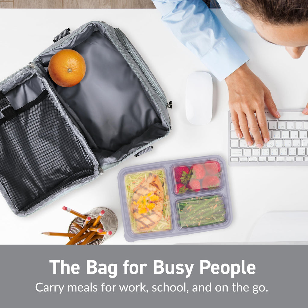 Bentgo® Deluxe Lunch Bag - Durable and Insulated Lunch Tote with Zippered Outer Pocket, Internal Mesh Pocket, Padded & Adjustable Straps, & 2-Way Zippers - Fits Most Lunch Boxes (Carbon Black)