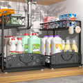 2 Packs Under Sink Organizer, High Adjustable 2 Tier Under Kitchen sink organizer, Multi-Purpose Storage Shelf for Kitchen Bathroom Cabinet, Black (Black02)