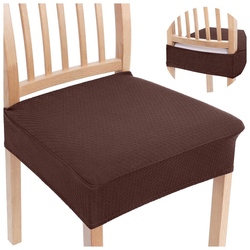 Smiry Stretch Jacquard Seat Covers for Dining Room Chairs Set of 6, Removable Washable Chair Seat Protector Slipcovers, No Rear Covers, Beige