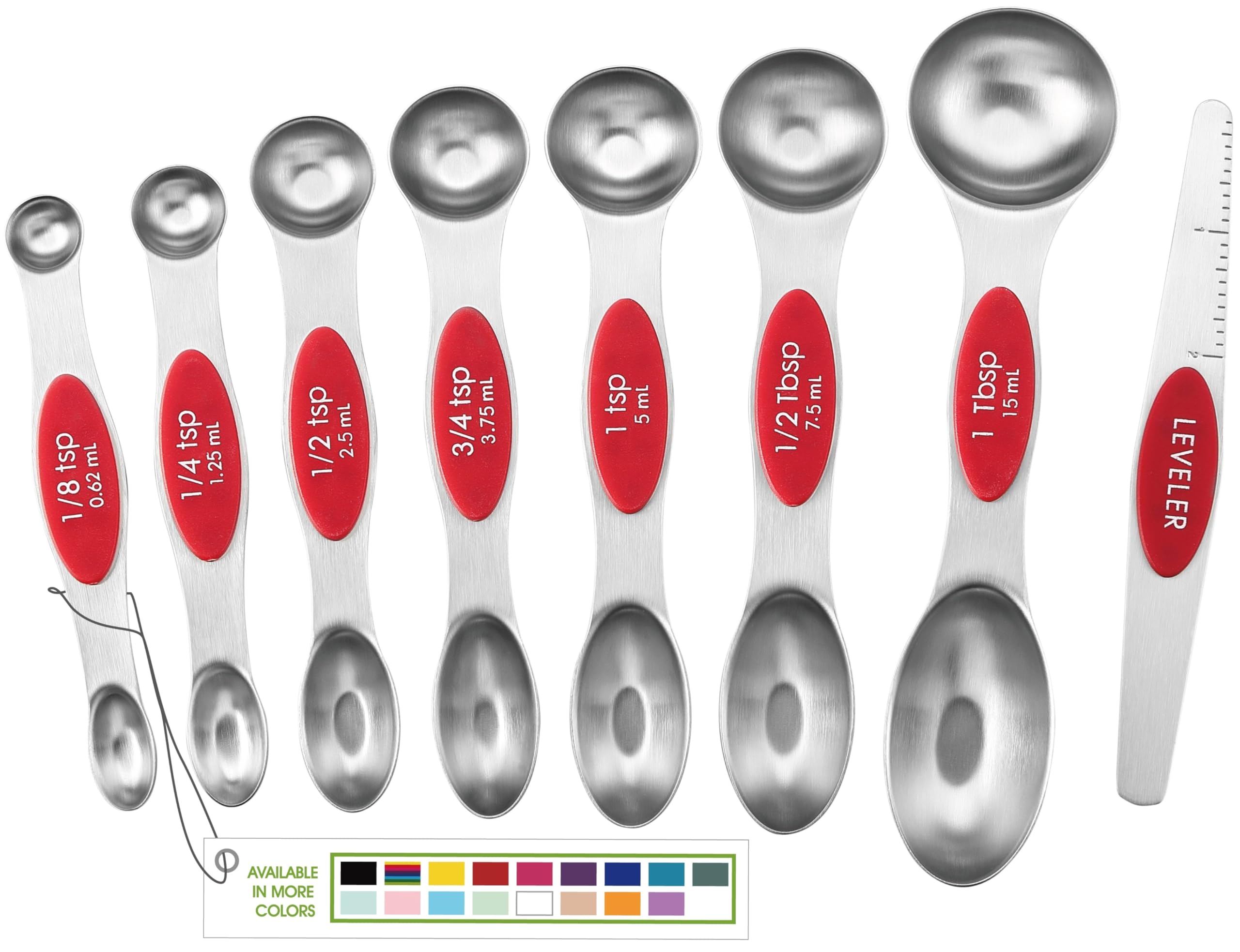 Spring Chef Stainless Steel Magnetic Measuring Spoons Set with Strong N45 Magnets, Heavy Duty Metal Kitchen Gadgets for Baking & Cooking, Fits in Most Kitchen Spice Jars, Set of 8 with Leveler, Black