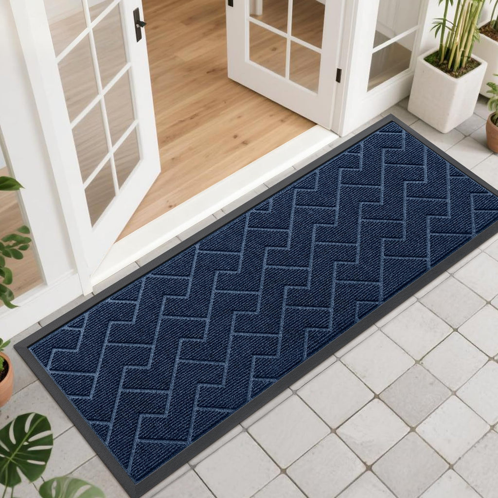 OLANLY Front Door Mat Indoor Outdoor Entrance, Waterproof All-Season, All-Weather Doormat, Sturdy Natural Rubber, Fade Resistant, Low Profile, Easy Clean Patio Porch Entryway Mat, 29.5x17, Black