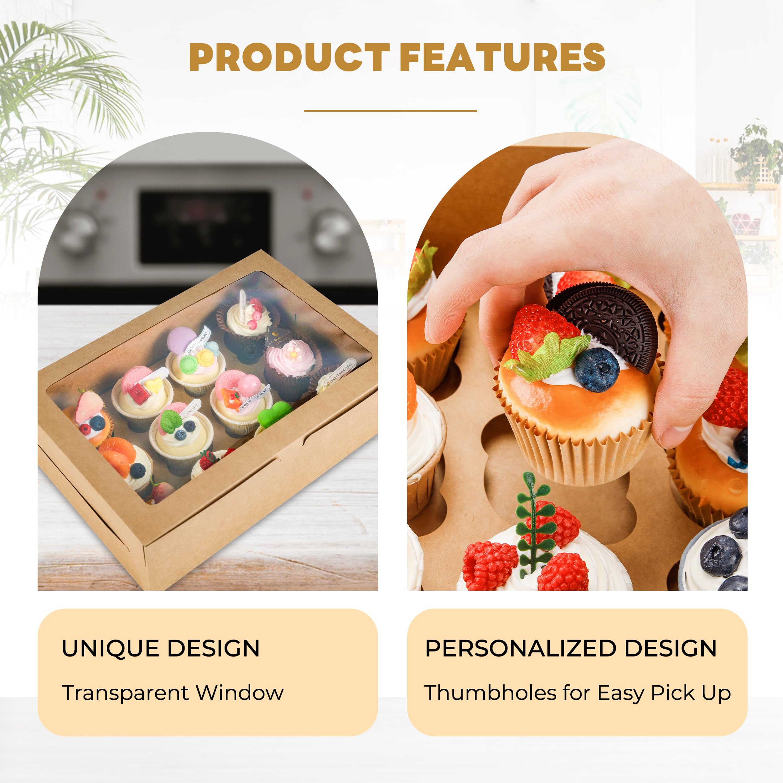 6 Pack Cupcake Boxes, 12 Count Cupcake Containers with Window and Cardborad, Food Grade Cupcake Carrier For Muffins Cupcakes Desserts (White 13.8×9.5×4 In)