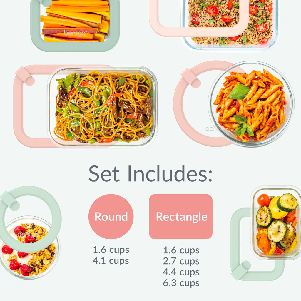 Bentgo Signature Leak-Proof Glass Food Storage - 12-Piece Set, 1-Compartment Meal Prep Plastic-Free Containers, Airtight Glass Lids, BPA-Free, Microwave, Freezer, Oven, Dishwasher Safe (Desert Sage)