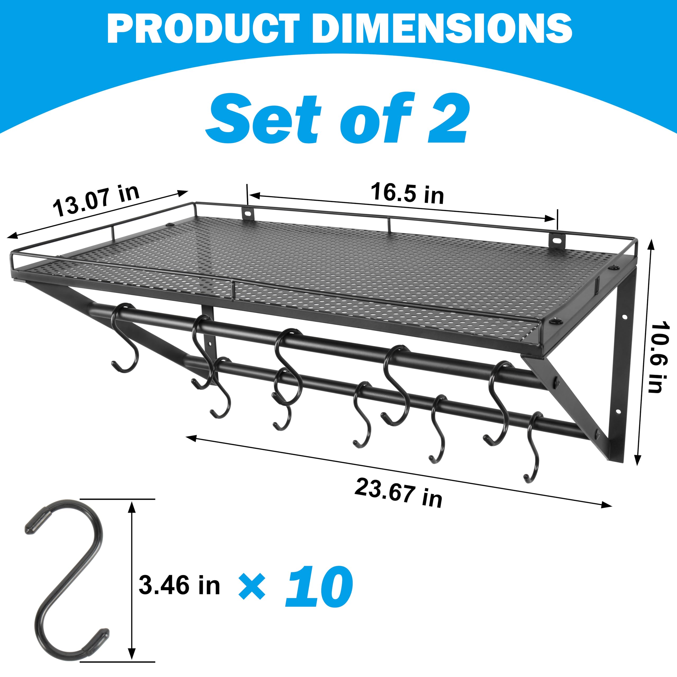 RedCall Heavy-Duty Wall Shelf, 2 Pack Garage Shelf, 23.5" x 12" Large Wall Mounted Shelves for Garage, Laundry Room, Closet, Holds Up to 75 Lbs