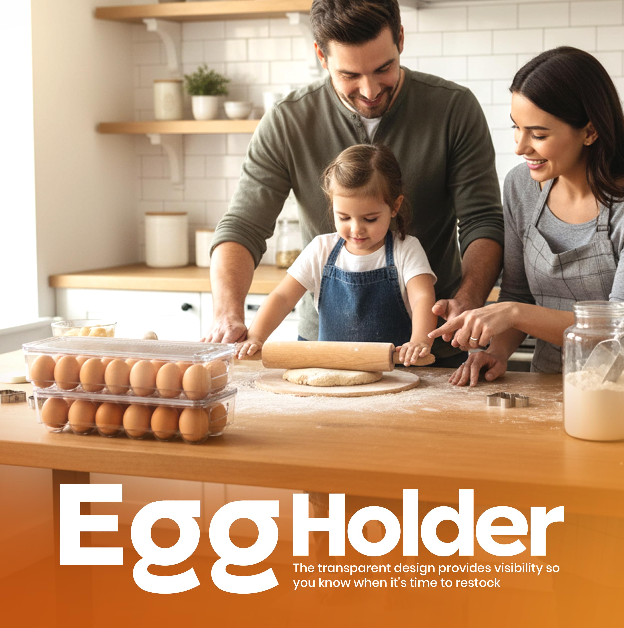 Utopia Home Egg Container With Lid and Handle for Refrigerator Organization- Pack of 2 - Clear Stackable Egg Holder for Kitchen or Pantry Organizers and Storage